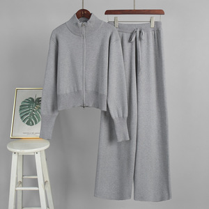 2026 Herbst Y2K Gestrickter Einfarbiger Atmungsaktiver Vintage Trainingsanzug 2-Teiliges Set Langarm-Reißverschluss-Oberteil mit Kordelzughose <span class=keywords><strong>Outfits</strong></span> - Product Image 4