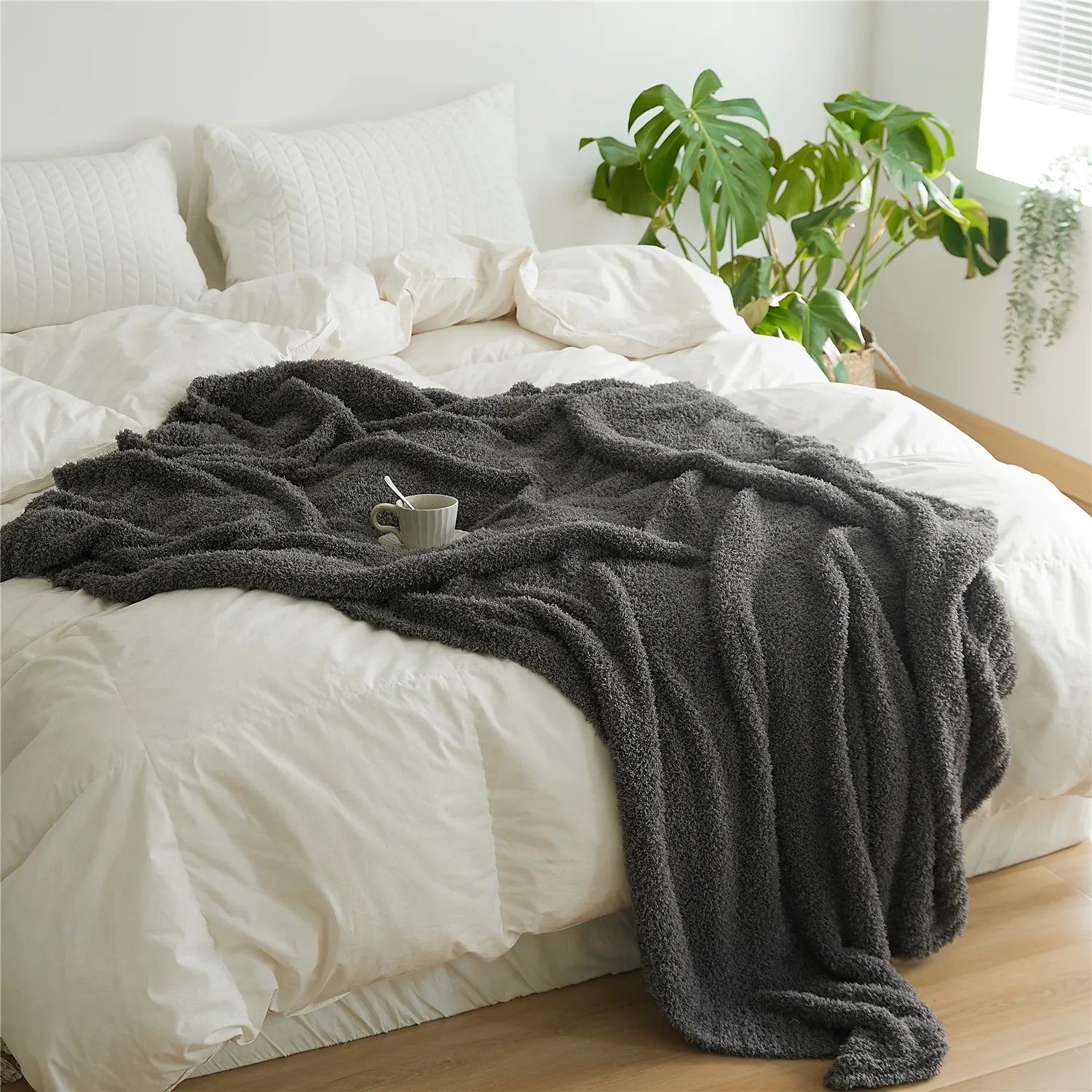 Oem Factory Wholesale Knitted Blanket Bedspread Microfiber Baby Kids Fluffy Waterwave Brushed Pure Cashmere Plaid Blanket