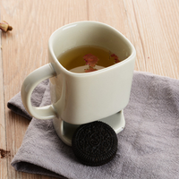 Tasse à café de poche en céramique avec biscuit, double face, jaune, blanc, pour biscuits
