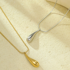 INS nuova moda retrò collana a maglie in oro esagerato acciaio inossidabile lucidato a goccia pendente Versatile per clavicola - Product Image 2