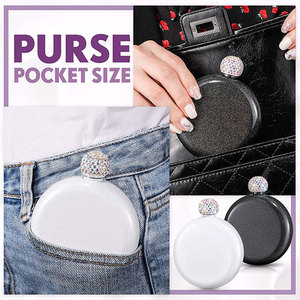 Frasco redondeado con tapa de cristal de licor de diamante, Petaca portátil con purpurina ostentosa de acero inoxidable 304, Petaca redonda de 5oz para mujer - Product Image 6