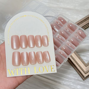 เล็บปลอมแบบกดติด 144 ชิ้น สีชมพู ลายตาแมว สีนู้ดออโรร่า ใสเหมือนน้ำแข็ง แต่งเล็บปลอมแบบโฮโลแกรม ลายตาแมว แบบติดได้ - Product Image 4