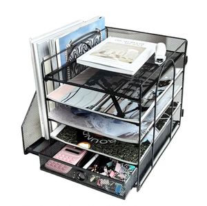 Metal 5-Tier Paper Letter Organizer with <b>File</b> Holder Desk Organizer with Drawer Mesh Desktop Storage with Magazine Holder - Product Image 1