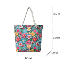 Nouveau style grand sac fourre-tout vintage portable en toile de 17 pouces pour femme, imprimé floral bohème 3D, avec fermeture éclair et doublure en polyester, toutes saisons