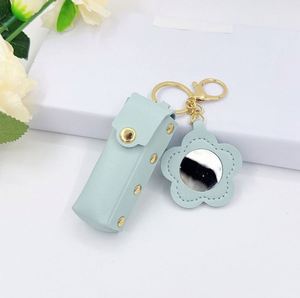 New Stylish PU Leather Lipstick Holder <b>Key</b> Chain with Mirror Portable Chapstick Sleeve Makeup Bag Soft Lip-Balm Holder - Product Image 4