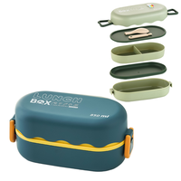 Lonchera Bento de Plástico PP de Grado Alimenticio, Apta para Calentar, con Tapa de Plástico, de Dos Niveles, a Prueba de Fugas, para Niños