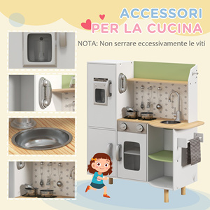 Cuisine jouet AIYAPLAY pour enfants de 3 à 6 ans avec machine à glaçons et ustensiles, 84x34x89 cm, blanc et vert - Product Image 6