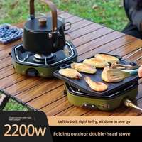 Réchaud à gaz butane double brûleur intégré avec dispositif d'allumage manuel pour camping en extérieur, barbecue, fondue et préparation du thé