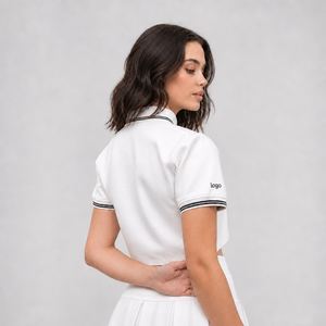 Custom Logo <b>Women</b> White T-<b>shirts</b> Contrast Trim Cropped Tennis Golf <b>Polo</b> <b>Shirt</b> Custom - Product Image 3