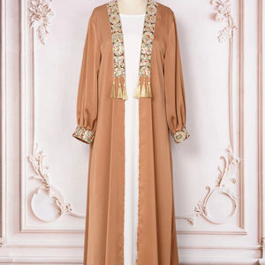 Dubai nuevo vestido de noche últimos diseños Abaya cárdigan de mujer Musulmana Paquistaní conjunto de dos piezas borla colgante bata Organza Abaya - Product Image 1