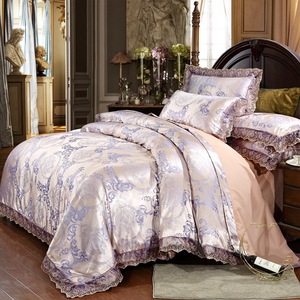 Baimai Sang Trọng Satin Bộ Đồ Giường Jacquard Đặt Phong Cách Châu Âu Ren Sáu Mảnh Đặt Vua Kích Thước Cho Đám Cưới - Product Image 6