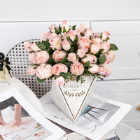 12 hoofden vintage faux rozenboeket, zijden kunstbloemen met verbrande rand voor thuis, eettafeldecoratie, bruiloftsfotografie rekwisieten