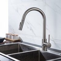 Robinet de cuisine extractible avec cartouche céramique sans plomb, chromé, moderne, minimaliste, extensible, économiseur d'eau, anti-éclaboussures