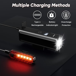 Feu arrière de vélo rechargeable avec capteur de nuit, affichage de la puissance, super lumineux, pour VTT et vélo de route, avec klaxon - Product Image 3
