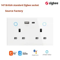 Prise murale intelligente industrielle ABS 147 mm Zigbee norme britannique USB+C PD20W 16A à charge rapide avec 2 prises et fonction de mesure de puissance