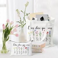 Hadiah Kristen Spanyol untuk Wanita - Tas Kanvas Ayat Alkitab, Tas Makeup, Hadiah Religius Spiritual yang Inspiratif