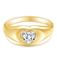 Bague Cœur Classique Personnalisée en Diamant Zircon, Bague d'Humeur Pêche pour Couple, en Acier Inoxydable Or et Argent pour Femme Showfay 702
