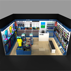 Servizio di decorazione d'interni per negozio di Badminton sportivo personalizzato espositore per racchette per scarpe da Badminton al dettaglio