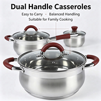 Ensemble de casseroles en acier inoxydable de style américain, écologique, avec poignée en silicone, couvercle en verre, compatible induction, gaz et lave-vaisselle