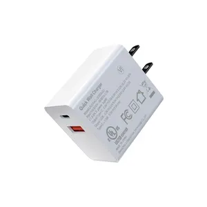 Adaptador de energia 12v white qc 3.0, carregador automático de parede usb c pd 20w tipo c, 2 portas com tomada ul aprovação