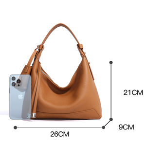 Sac à main décontracté de luxe 2026 en cuir de vachette première couche, sac bandoulière tendance, design hobo souple, fermeture éclair, ventes flash ODM - Product Image 2