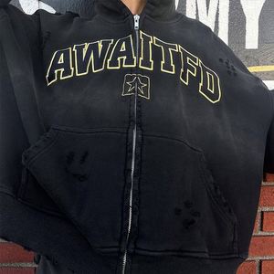 Streetwear personnalisé 100% coton Sweat à capuche zippé à capuche surdimensionné brodé en éponge française pour des vêtements d'automne décontractés - Product Image 2
