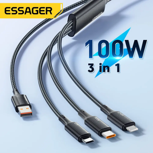 <span class=keywords><strong>Essager</strong></span> 100W 3 in 1สายชาร์จเร็ว USB C TO Type C สายไฟสำหรับอุปกรณ์หลายสายชาร์จข้อมูลอย่างรวดเร็ว - Product Image 1