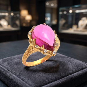 Vintage 18K <b>Gold</b> Plated Cocktail <b>Ring</b> With Natural Rose Quartz Pear Stone Prong Setting Women's Party Jewelry Gift - Product Image 2