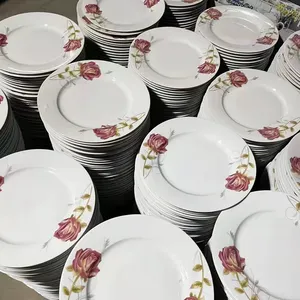 Wholesale cheap restaurant dinner white 8inch flat soup plate custom printed ceramic plate