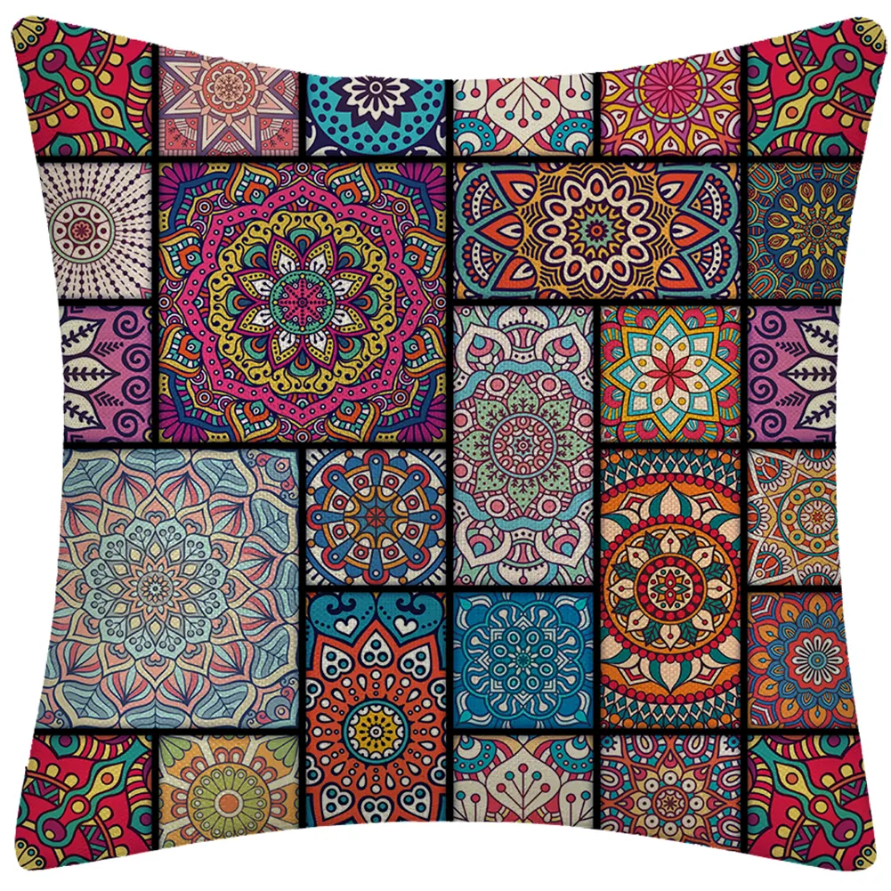 Funda de cojín de almohada marroquí Grupo de patrones geométricos Floral Ornamental Patchwork estampado decorativo funda de almohada cuadrada