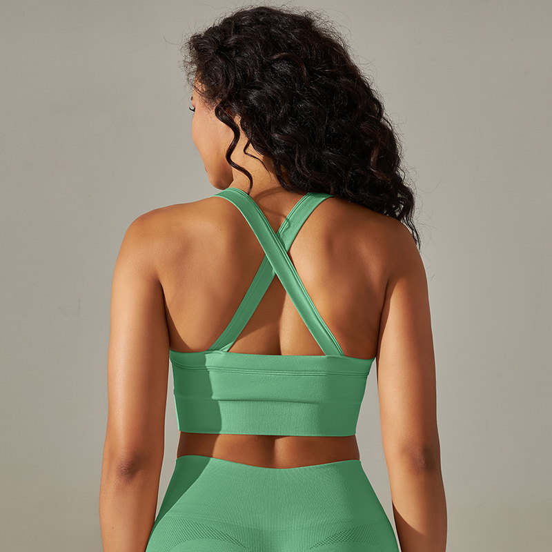 High Quality Women's Seamless Knit Cross Back Solid Color Breathable Shockproof Quick Dry Sports Yoga Tank Top