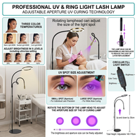Lampe UV pour cils avec anneau lumineux 2-en-1, lampe de sol pour séchage des cils, faisceau UV réglable et tête remplaçable