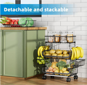 Cestino Impilabile per Frutta e Verdura con Ruote e Portabananane, <span class=keywords><strong>Carrello</strong></span> a 4 Ripiani per Organizzazione e Conservazione in Cucina - Product Image 5
