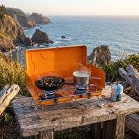 Réchaud de camping portable à double brûleur au butane, barbecue extérieur, réchaud à gaz compact coupe-vent pour la maison et le camping