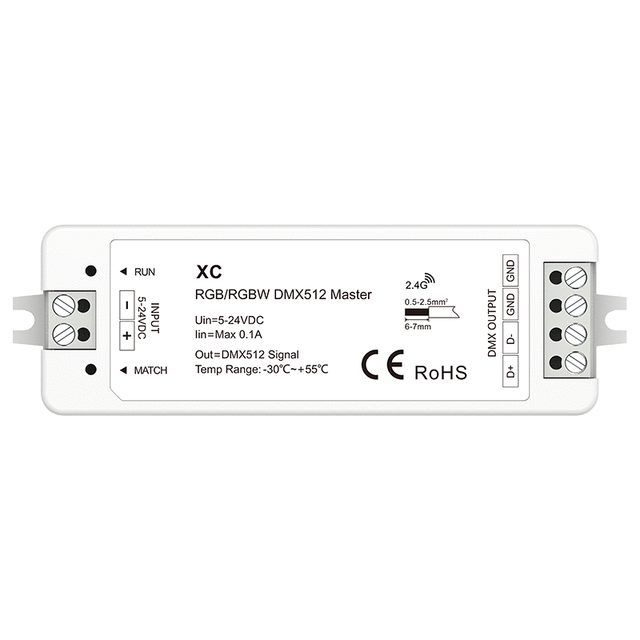 XC RGBW LED Strip Controller Wireless DMX 512 Master Controller 5-24VDC ROHS Certified 6A Output Current Wireless Remote Control