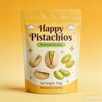 Sacs en aluminium personnalisés de qualité alimentaire avec votre logo, étanches, à fermeture éclair, avec fenêtre transparente, pochettes verticales pour sachets de pistaches Happy