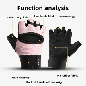 Gants <span class=keywords><strong>de</strong></span> fitness antidérapants pour femmes, demi-doigts, rembourrés en silicone, pour autres activités, équipement d'entraînement - Product Image 4