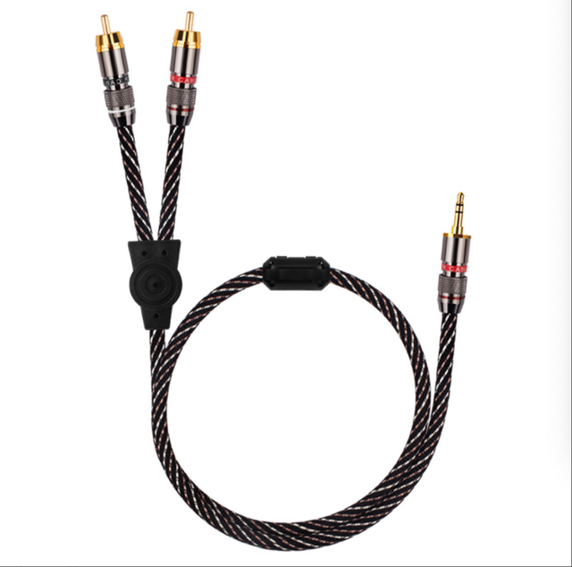 HIFI-YYTCG- 5m Braid Shielded 100S 3.5 TRS Male to 2 RCA Male HiFi Stereo Audio Cable for Mobile Phone MP3 CD PC to Amplifier