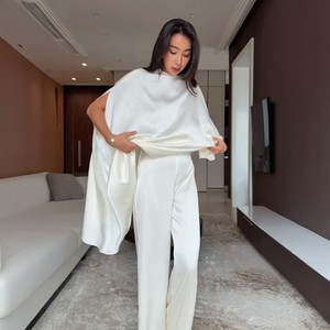 Conjunto de Pantalones Anchos Blancos Holgados de Primavera 2026 para Mujer, Atuendo Informal de Dos Piezas con Corte Irregular, Estilo Europeo y Americano - Product Image 2