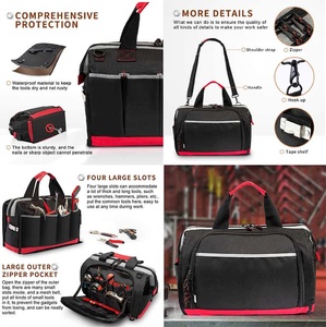 Durable Oxford <b>Tool</b> <b>Bag</b> With Zipper Closure Black Red Simple Style Portable Storage For Work Use - Product Image 3