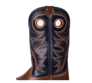 <span class=keywords><strong>Bottes</strong></span> de cowboy personnalisées par le fabricant, style western vintage, en <span class=keywords><strong>cuir</strong></span> bicolore marron avec broderie et bout carré <span class=keywords><strong>bleu</strong></span> <span class=keywords><strong>marine</strong></span>, design ajouré - Product Image 4