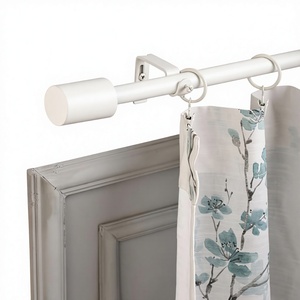 Modern White Cylinder <b>Curtain</b> Pole with <b>Rings</b> for Bathroom Minimalist Design - Product Image 1