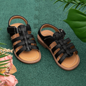 공장 도매 여름 신상 아동 플랫 로마 샌들 단색 소프트 솔 안티슬립 샌들 - Product Image 3