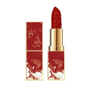 Rouge à lèvres mat hydratant, nouveau style chinois sculpté, 5 couleurs, maquillage, 2022