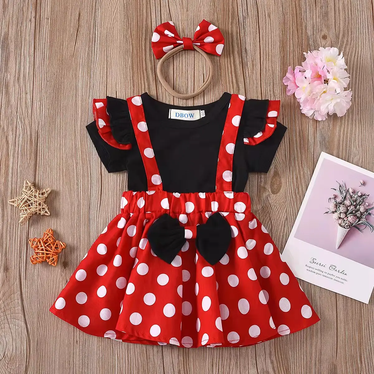 New design good quality Minnie Princess Dress Strap Dress Wave Dot Fashion Set for baby girls
