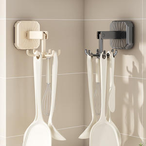 Support mural rotatif DZ-703 à six crochets, gris crème, sans perçage, pour ustensiles de cuisine - Product Image 3