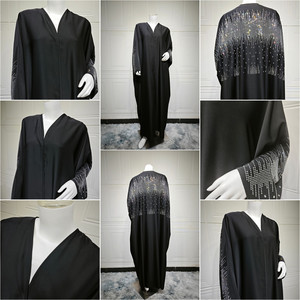 212 tradizionale Cardigan nero con perline di strass <span class=keywords><strong>Aya</strong></span> da donna vestito musulmano modesto lusso <span class=keywords><strong>Aya</strong></span> Dubai Robe da donna abbigliamento islamico - Product Image 6