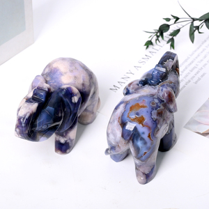 Vente en gros d'éléphants sculptés en agate bleue Sakura, cristaux de Reiki pour la décoration - Product Image 4
