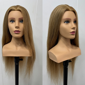 Cabeza de Maniquí Femenina con Cabello Humano Natural Liso de 65 cm con Hombros, 130% de Densidad, 850 g de Peso, para Corte y Peinado - Product Image 1