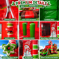 Castillo Inflable Comercial Navideño con Tobogán, Castillo Inflable con Diseño de Hombre de Jengibre y Bastón de Caramelo para Fiestas y Eventos